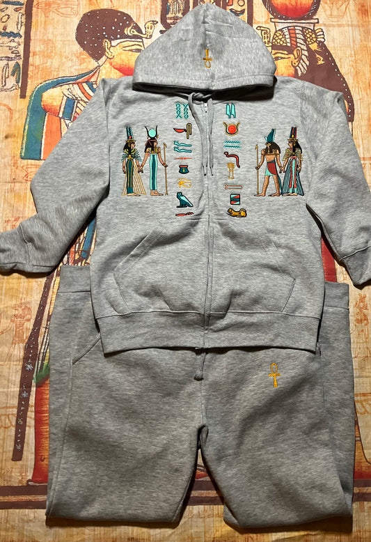 Hieroglyphics Zip-Up Hoodie Jogger Set