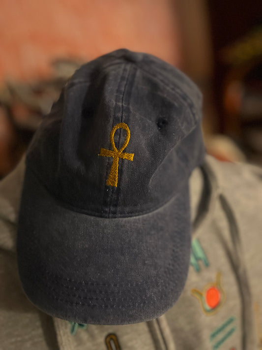 Embroidered Ankh Denim Dad Caps